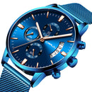 CRRJU 2273 Men Fashion Blue Dial Full Mesh Steel Strap Sport Clock Waterproof Quartz Watch
