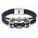 12 Constellation Stainless Steel Buckle Cowhide Leather Rope Woven Men's Bracelet