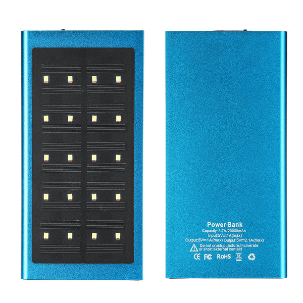 Ultrathin Solar Powered Battery Bank USB Solar Charger 20000mAh LED Light Dual USB Charger