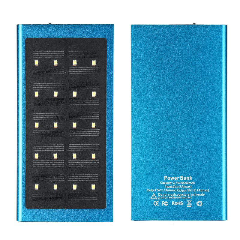 Ultrathin Solar Powered Battery Bank USB Solar Charger 20000mAh LED Light Dual USB Charger