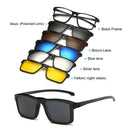 5 in 1 TR-90 Polarized Magnetic Glasses Clip On Magnetic Lens Sunglasses UV-proof Night Vision with Leather Bag
