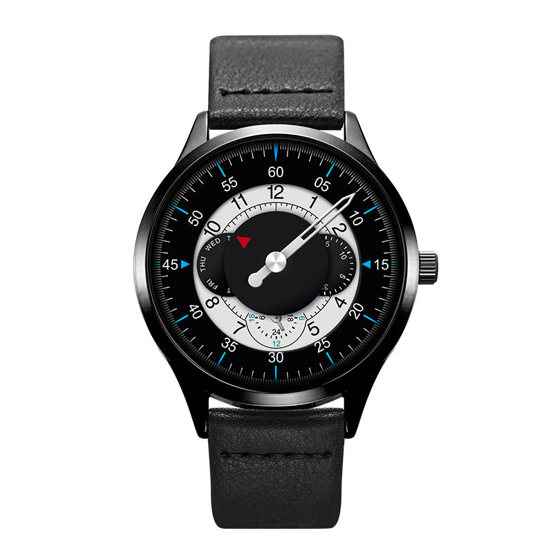 SINOBI 9815 Fashion Leather Strap Men Creative Dial Week Display 24Hour Quartz Watch