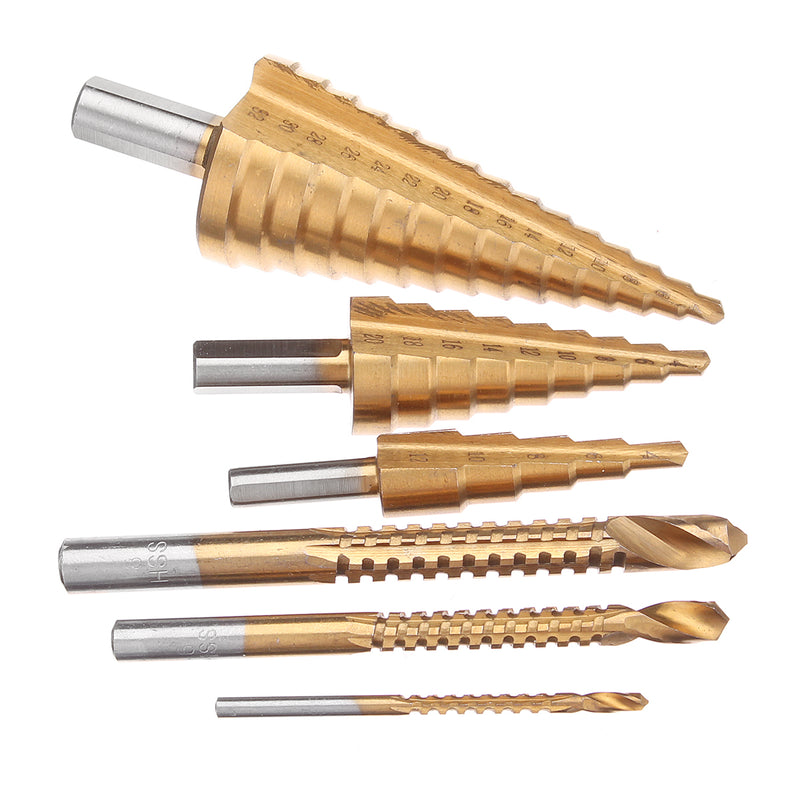 6pcs HSS Cone Reduced Shank Drill Bit Set Step Drill Bits with Saw Drills Set