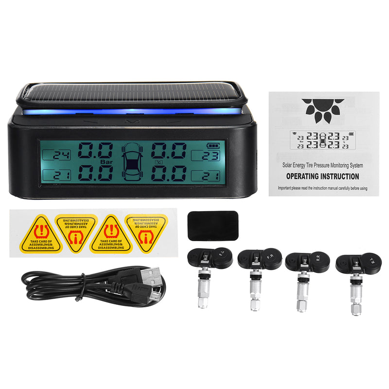 USB Charging Wireless Solar TPMS Car Tire Tyre Pressure Monitor System Internal/External Sensors