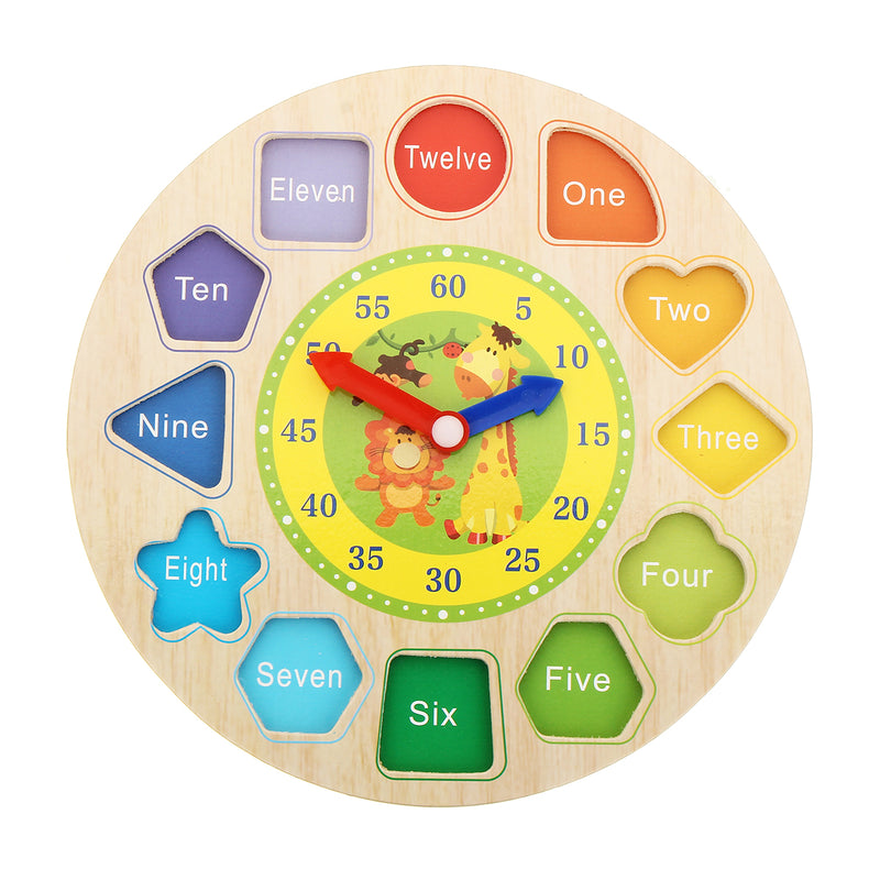 Wooden Clock Shape Sorting Preschool Puzzle Blocks Toddler Kids Educational Toys