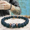 Vintage Volcanic Stone Beaded Bracelet Matte Black Men Bracelet