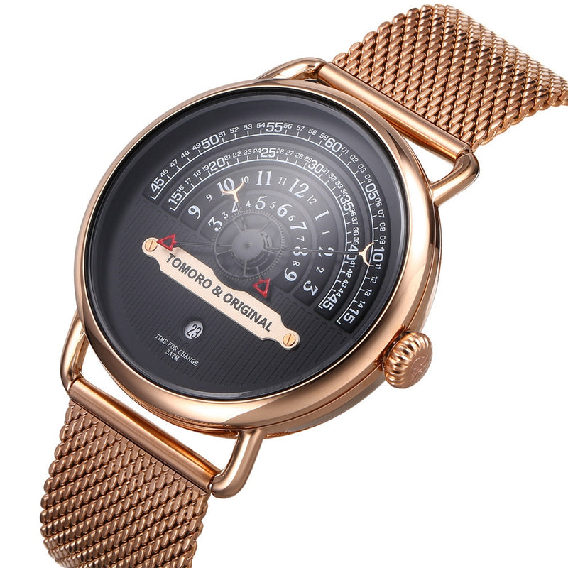 TOMORO TMR1019 Unique Design Men Wrist Watch Stainless Steel Strap Calendar Quartz Watch