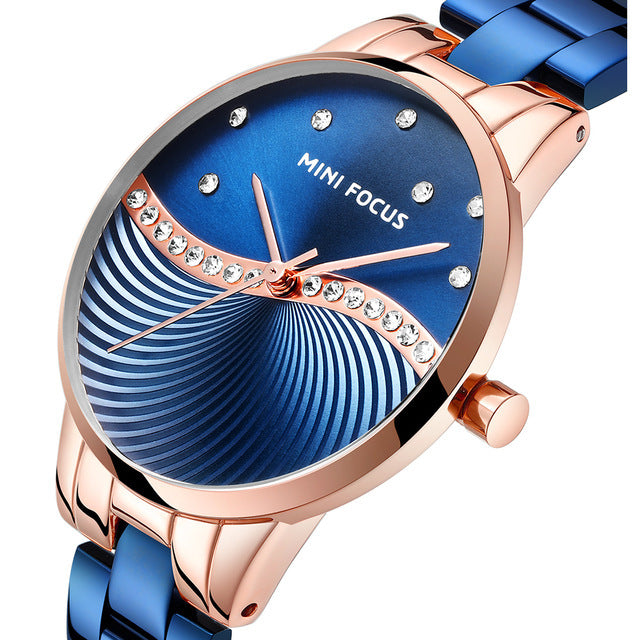 MINI FOCUS MF0263L Simple Deign Elegant Crystal Women Wrist Watch Stainless Steel Quartz Watch