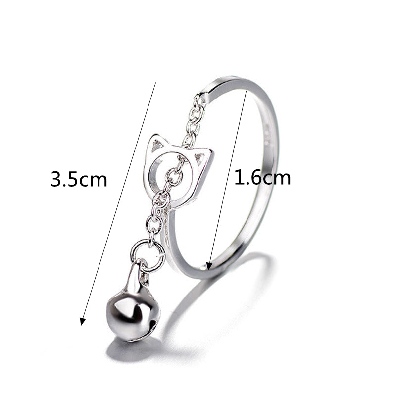 Fashion Platinum Plated Silver Ring Cat Bell Opening Adjustable Finger Rings for Women