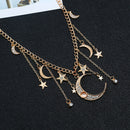 Retro Tassels Moon Star Necklace Rhinestone Pendant Alloy Necklace For Women