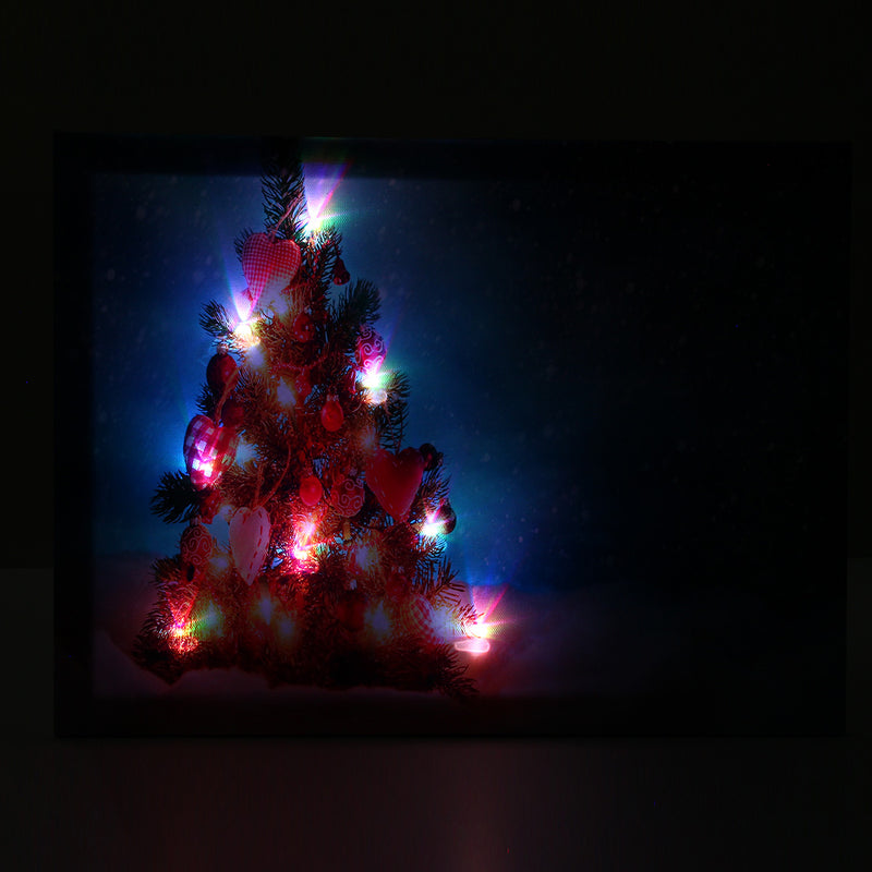 40 x 30cm Operated LED Christmas Snowy Tree Xmas Canvas Print Wall Art