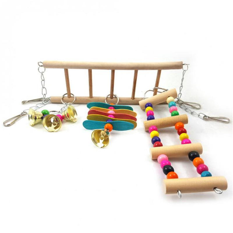 Wooden Stairs Swing Ladder Birds Parrots Bridge Climb Colorful Beads Pet Toys