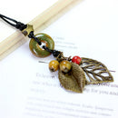 Ethnic Pendant Handmade Beads Necklace Leaves Charm Necklace Vintage  Jewelry for Women