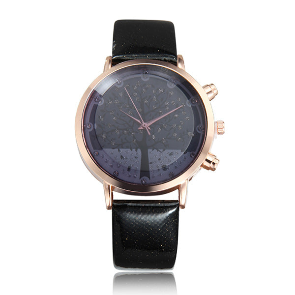 Elegant Fruit Apple Tree PU Leather Band Women Quartz Wrist Watch