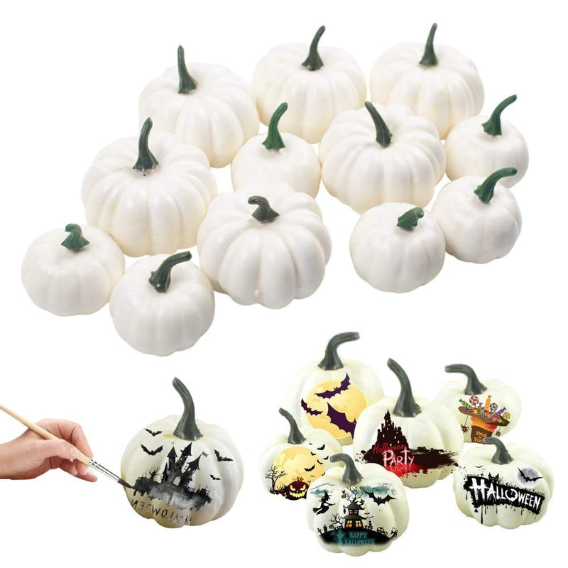 12pcs Halloween White Artificial Pumpkins Harvest Fall Thanksgiving Home Decorations