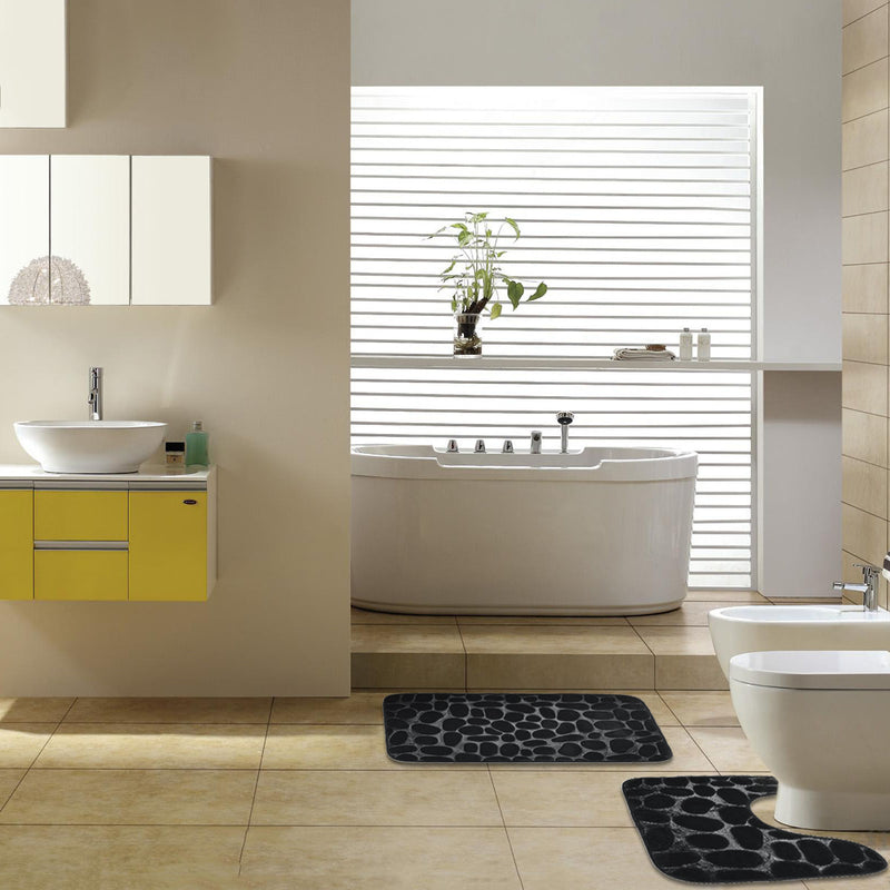 2Pcs Waterproof Bath Carpet Stone Pedestal Memory Foam Mat Bathroom Non-slip Set