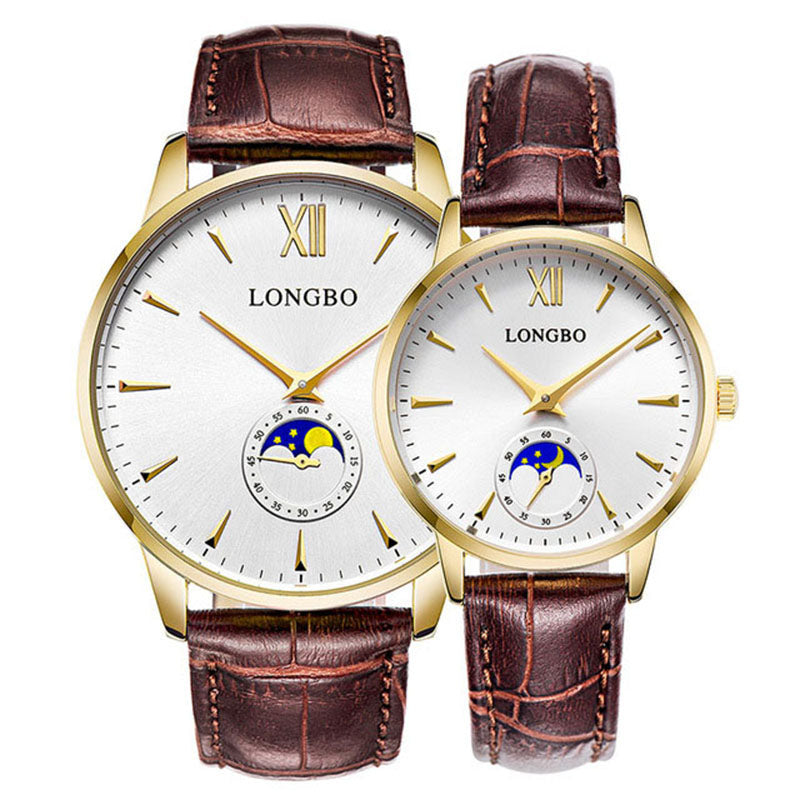 LONGBO 5008 The Sun The Moon The Stars Leather Band Waterproof Men Women Quartz Watch