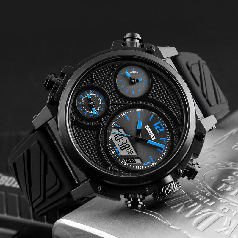 SKMEI 1359 3 Dials Dual Display Watch Chronograph Alarm Luminous Display Calendar Digital Watch