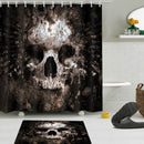Skull Pattern Polyester Bathroom Shower Curtain Non-slip Toilet Cover Mat Rug Set