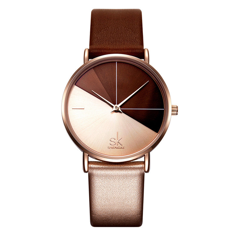 SKENGKE SK K0095 Leather Band Irregular Clock Dial Women Fashion Quartz Watch