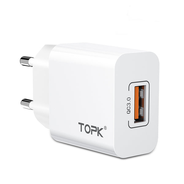 TOPK 18W QC3.0 Fast Charging USB Charger Adapter For iPhone 11 Pro Huawei P30 Pro Mate 30 Xiaomi 9Pro S10+ Note 10