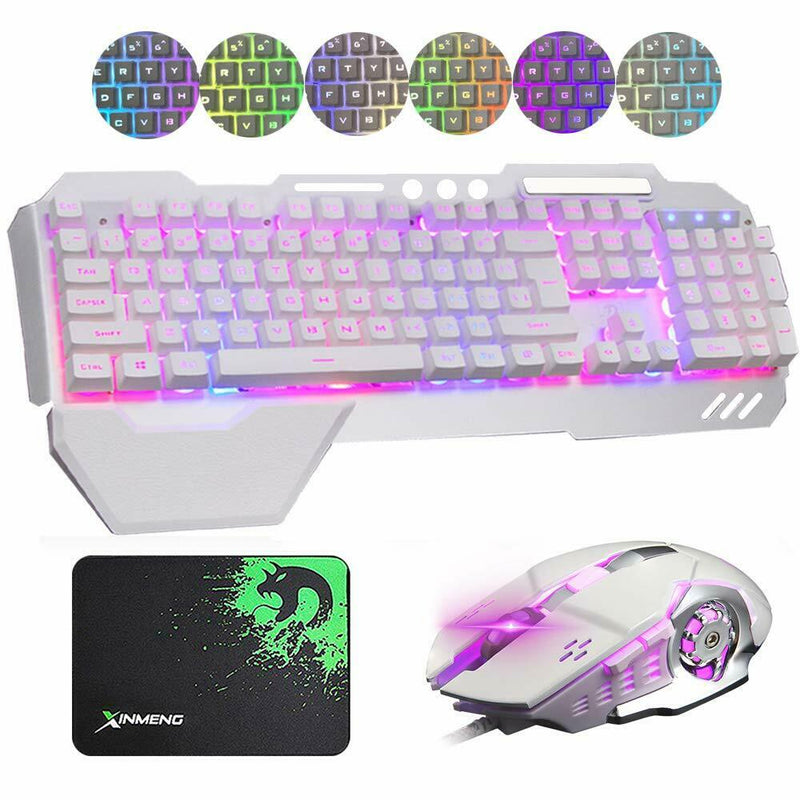 K618 104 Keys USB Wired Multimedia RGB Backlit Gaming Keyboard and 2400DPI LED Gaming Mouse Sets with Mouse Pad
