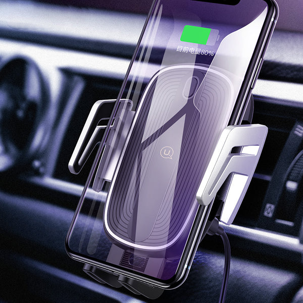 USAMS 10W Wireless Charger Infrared Smart Sensor Air Vent Dashboard Car Phone Holder Car Mount for 4.5-6.0 Inch Smart Phone for iPhone 11