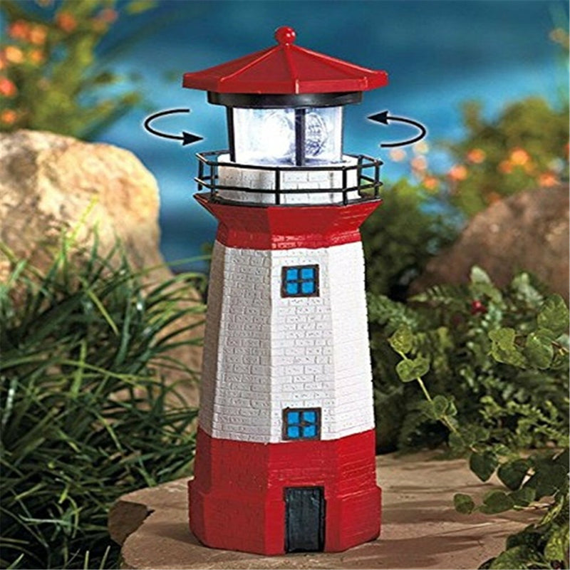 Solar LED Lighthouse Waterproof IP67 Automatical Rotating Light Beam Decoration Tower Lamp
