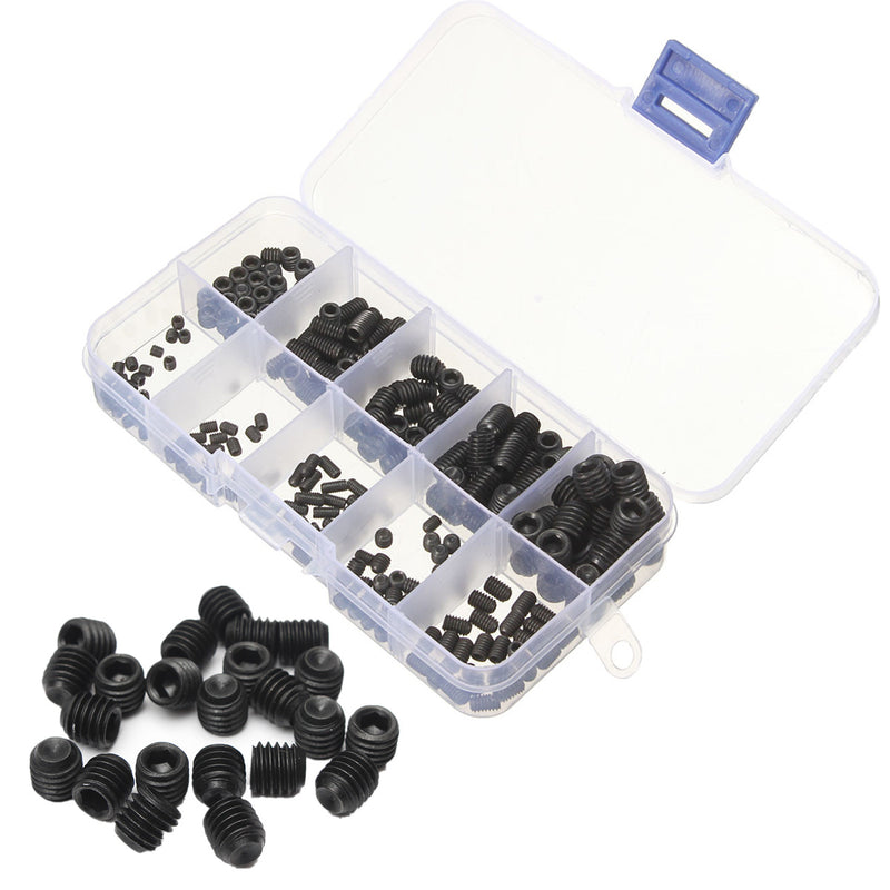 Suleve MXAS1 250Pcs Head Socket Hex Set Grub Screw Cup Point Alloy Steel Assortment With Case