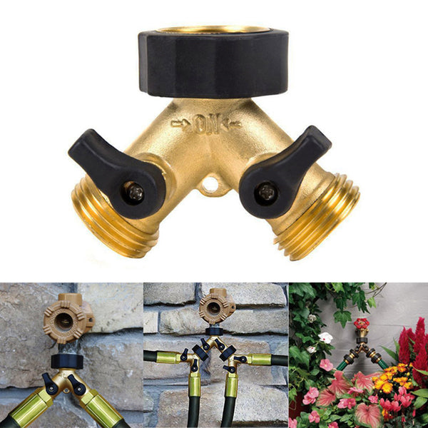 3/4 Inch 2 Way Brass Hose Faucet Manifold Garden Tap Splitter Water Segregator Pipe Divider Switcher Control Shut Off Valve Y-Type Ball Valve