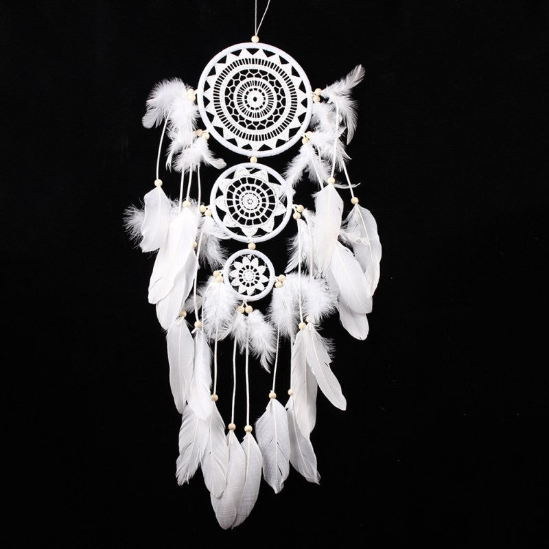 White Lace Flower Dream Catcher Wind Chimes Indian Style Feather Pendant Dream Catcher Decorations