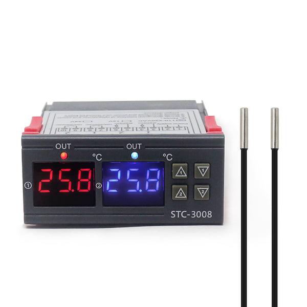 Dual Digital Incubator Thermostat Temperature Controller Two Relay Output Thermoregulator 10A Heating Cooling STC-3008 12V