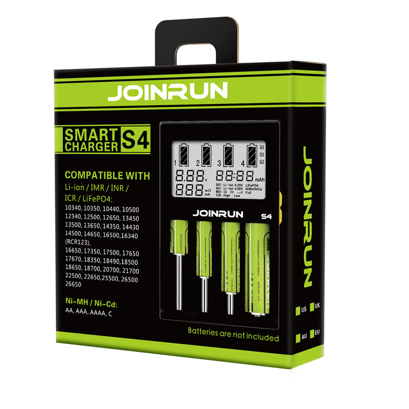 JoinRun S4 4Slots EU Plug LCD Display Automatic Rapid Intelligent Li-ion/NI-MH/NI-CD Battery Charger