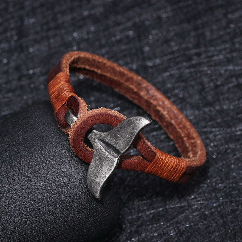 Whale Tail Alloy Leather Hand-knitted Men's Bracelet
