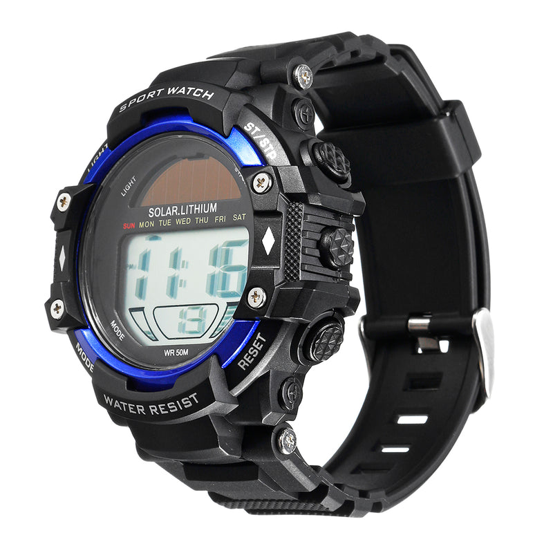 SKMEI 1129 Men Waterproof Sport Army Alarm Date Solar Power Black Wrist Watch Digital Watch