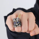 Fashion Blue Eye Skull Stainless Steel Rhinestone Men Ring Ghost Men's Jewelry Gift