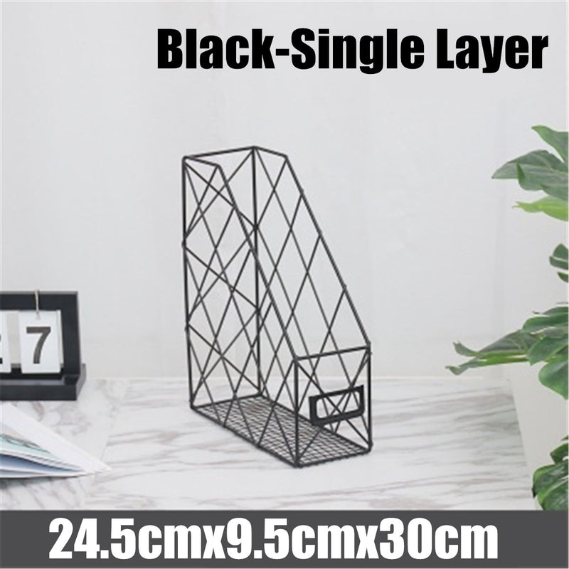 Nordic Ins Simple Wrought Iron Desktop Books Organizer Storage Rack Bookshelf Documents Magazine Storage Box File Holder Office Racks