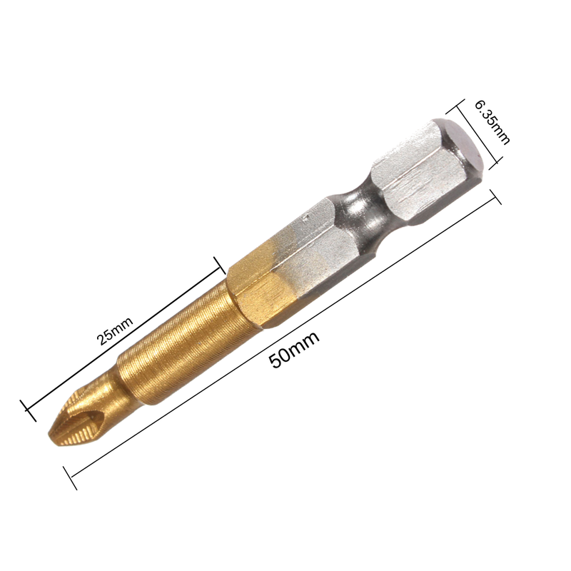 5pcs 50mm Titanium Coated 1/4 Inch Hex Shank PH2 Magnetic Anti Slip Electric Screwdriver Bit Set