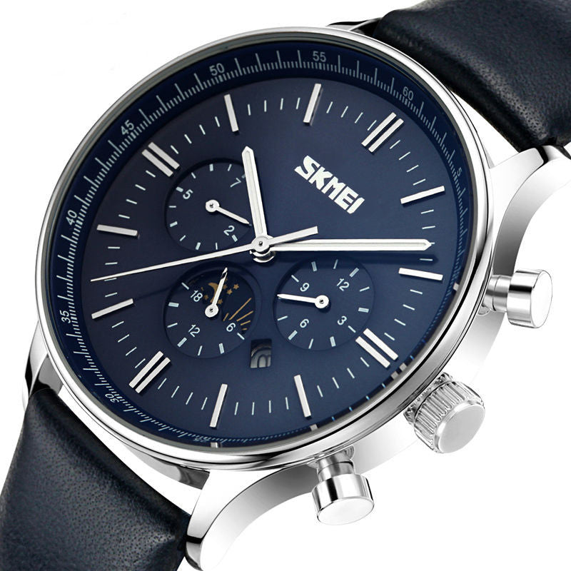 SKMEI 9117 Business Style Waterproof Men Wrist Watch Leather Strap Quartz Watches