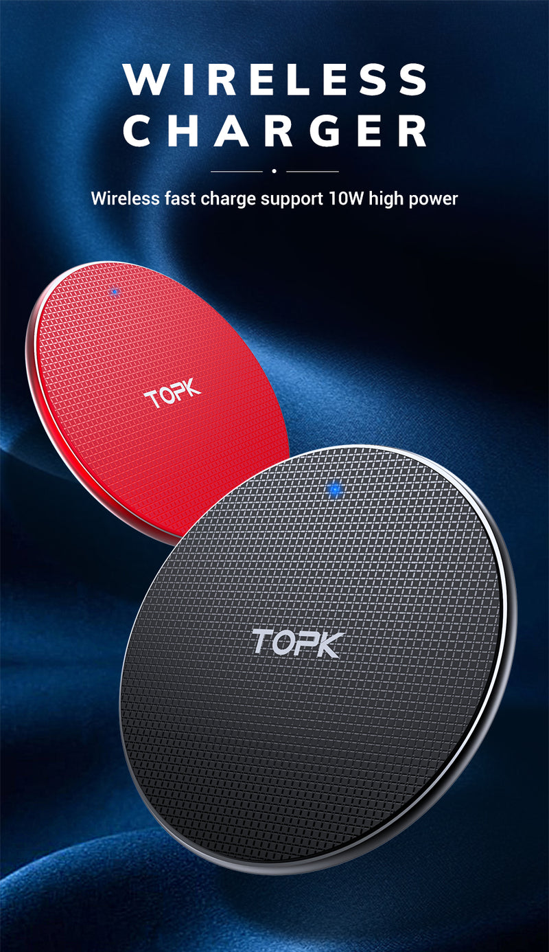 TOPK 10W LED Fast Charging Mini Wireless Charger Pad For iPhone 11 X Pro Xiaomi Mi9 Mi8 HUAWEI OPPO Pocophone