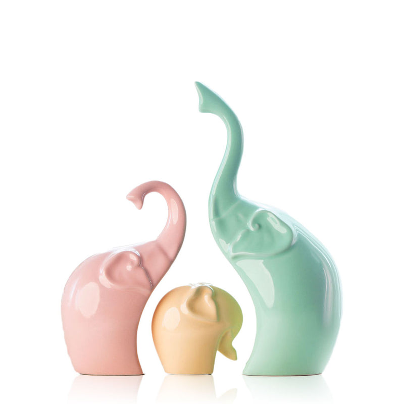 3PCS Family Elephant Statue Home Crafts Room Decorations Elephant Loves Ornament Porcelain Animal Figurines