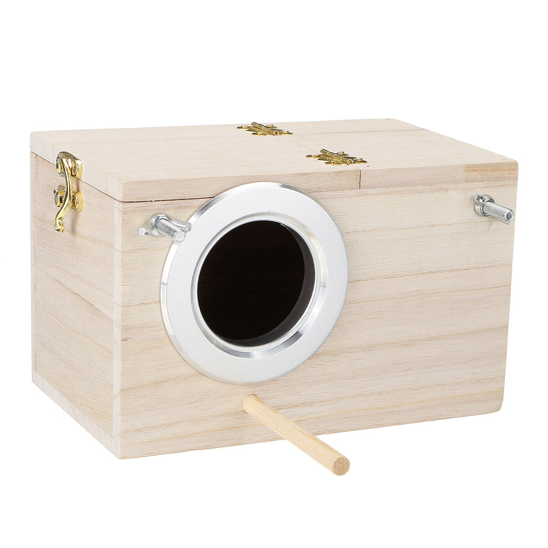 Budgie Nest Wooden Box Breeding Boxes Aviary Bird House Nesting w/ Stick Window Security