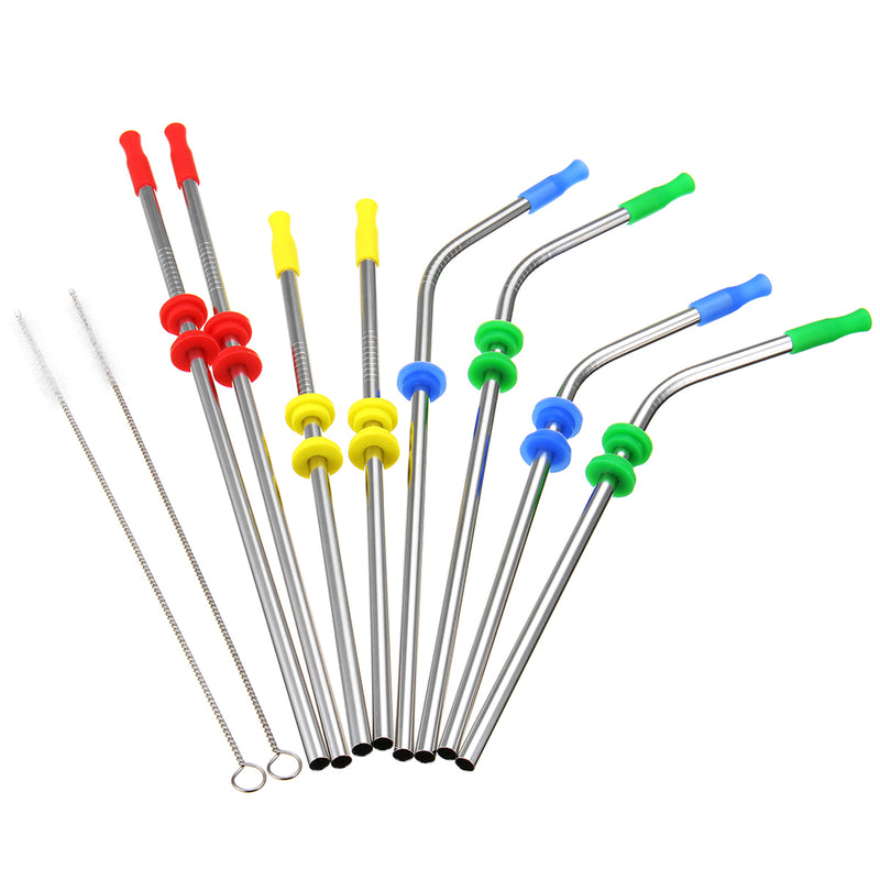 10Pcs/set Stainless Steel Drinking Straw Reusable Sucker Tube With Clean Brush Storage Bag