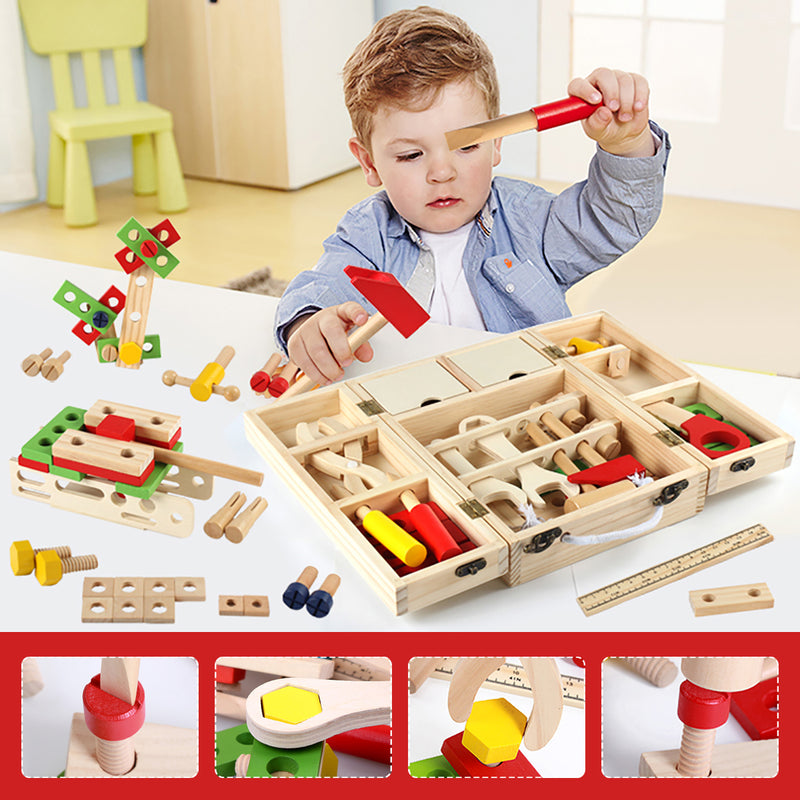 Simulation Repair Toolbox Tool Wooden Drill Screwdriver House Play Children Toys