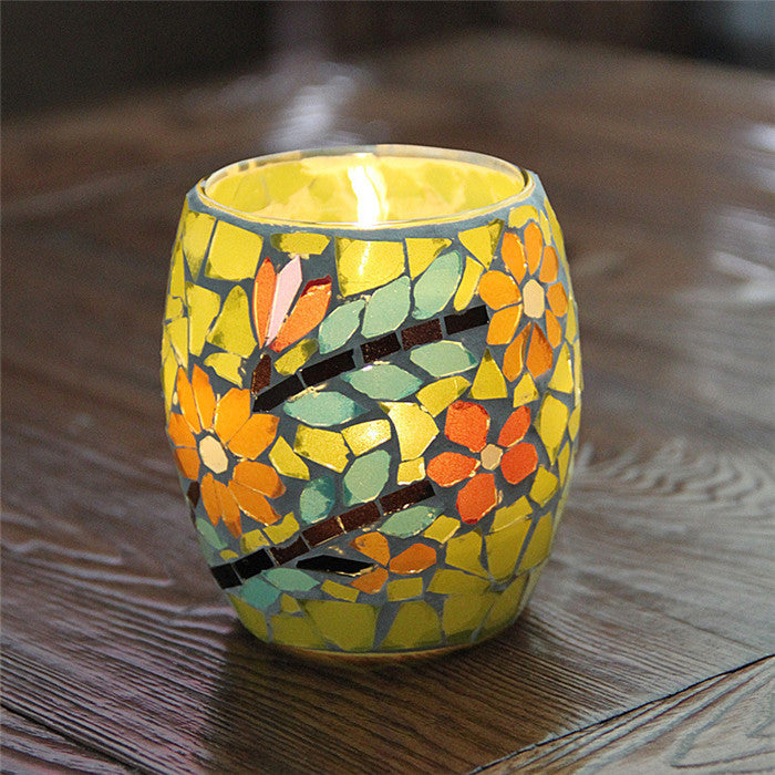 Handicraft Mosaic Glass Pastorale Flowers Candle Stick Candle Holder Candelabra Home Decor Gift