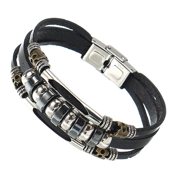 Multilayers Leather Stainless Steel Men Bracelet Jewelry Clothing Accessories
