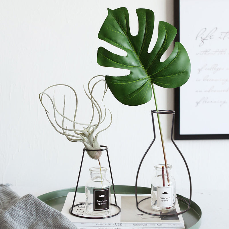 Creative Metal Wire Vase Black Flower Rack Abstract Geometric Frame Home Decor