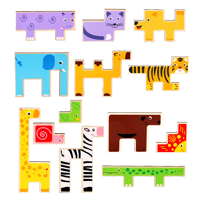 3D Puzzle Game Toy Tetris Wood Animal Jigsaw Puzzle Intellectual 3D Jigsaw Board for Boys Girls Early Education Learning