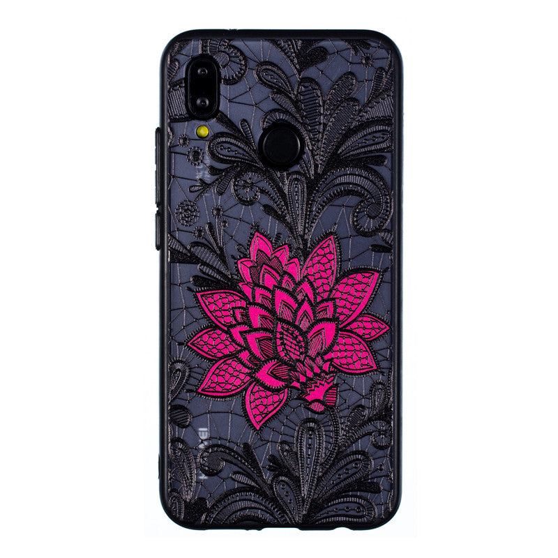 Enkay Emboss Lace Flower Shockproof PC TPU Back Cover Protective Case for Huawei P20 Lite Nova 3E