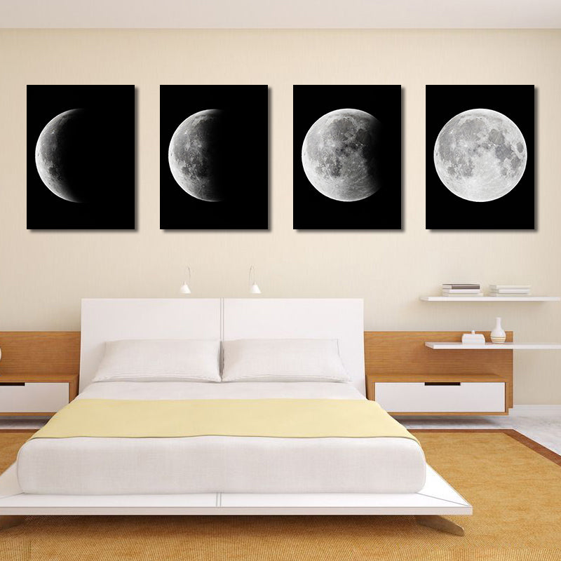 Miico Hand Painted Four Combination Decorative Paintings Gradient Moonlight Wall Art For Home Decoration